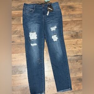 Dollhouse Dark Christina Blue high rise Distressed Skinny Jeans size 32/30NWT